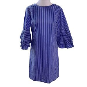 NWOT Bleuh Ciel Striped Bell Sleeve V Back Dress | Blue & White Stripes | Small